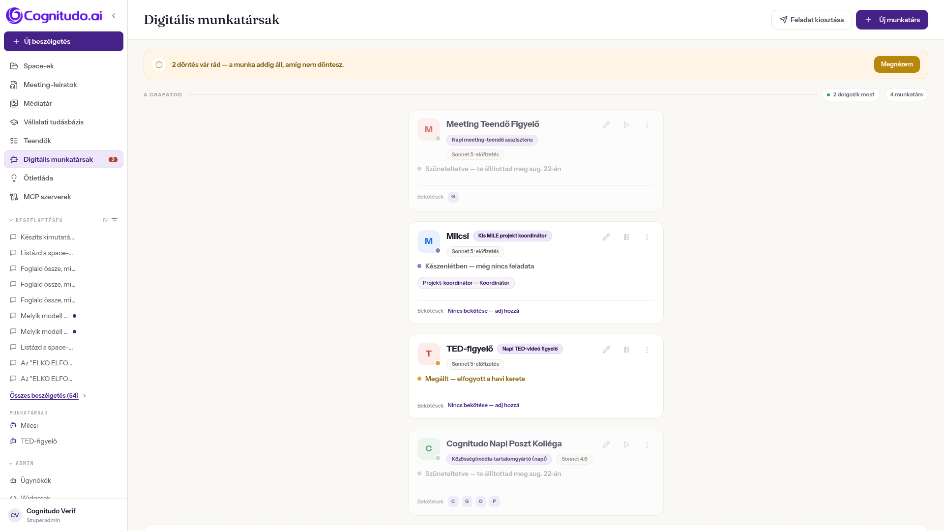 Digitális munkatársak — képernyőkép
